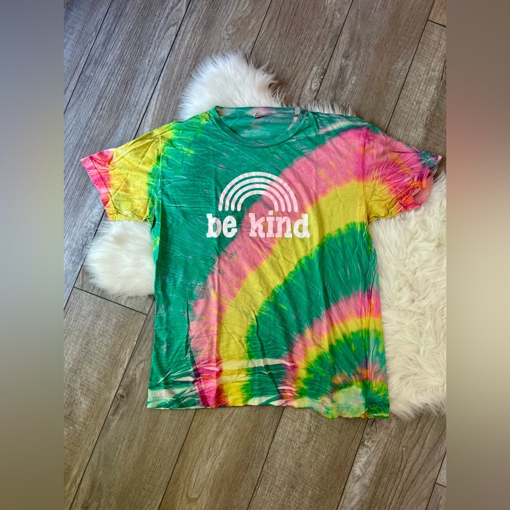 SUNSHINE SISTERS | Neon Tie-Dye 'Be Kind' Unisex Adult T-Shirt (L)